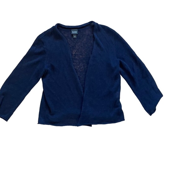 Eileen Fisher 100% Linen Black Short Open Front Cardigan Jacket sz Small S - Picture 1 of 7